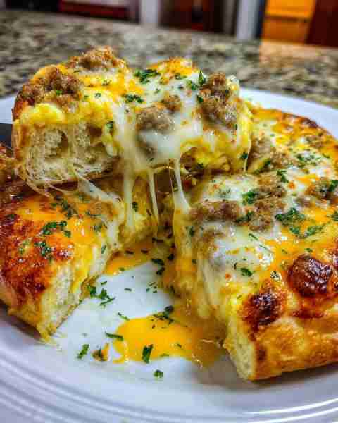 Biscuits and Sausage Gravy Breakfast Pizza Ingredients: 1 (16 oz) can refrigerated biscuit dough 1 l...