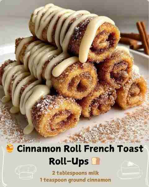 🍯 Cinnamon Roll French Toast Roll-Ups 🍞 Ingredients 8 slices soft white sandwich bread, crusts rem...
