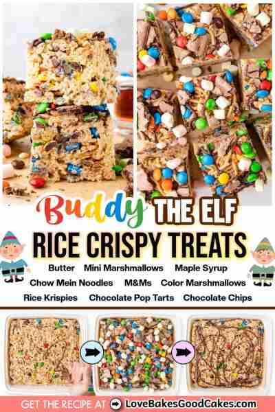 Spread holiday cheer with Buddy the Elf Rice Crispy Treats! A festive recipe packed with M&M's, mars...