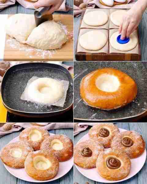 hazelnut cream donuts INGREDIENTS: 200ml (4/5 cup) of lukewarm milk 7g dry yeast 1 egg 8g vanilla su...