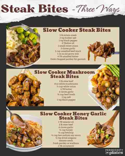 SLOW COOKER STEAK BITES - 3 WAYS 🥩🥩 🥩 STEAK BITES IN GRAVY 3 lb sirloin steak 2 tsp kosher salt 1...