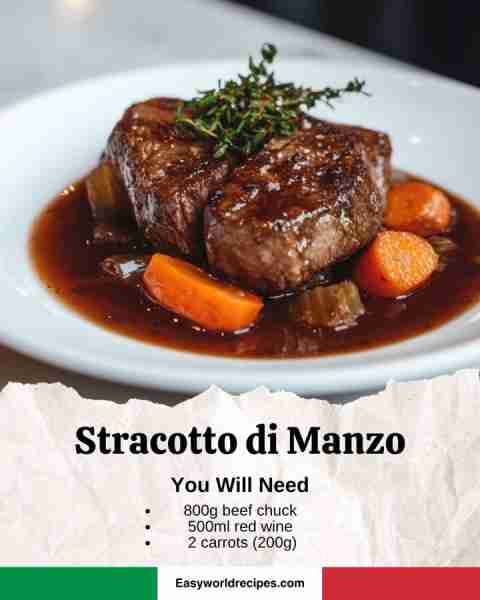 🥩🇮🇹 Stracotto di Manzo (Italian Beef Stew) Ingredients: 1.7 lb (800 g) beef chuck 2 cups (500 ml) r...