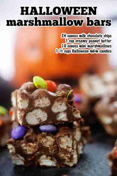 🎃 Recipe: https://www.bunsinmyoven.com/halloween-marshmallow-bars/ These Halloween Marshmallow Bars...