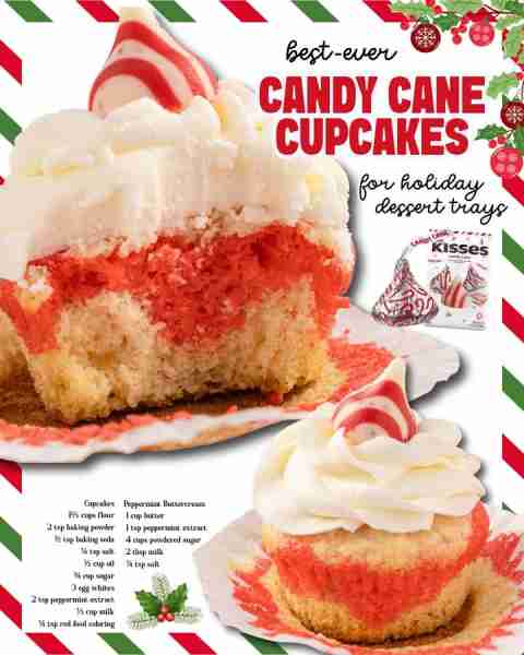 CANDY CANE CUPCAKES 🎄 fluffy, pepperminty & festive!! INGREDIENTS ⬇️ 1⅔ cups flour 2 tsp baking pow...