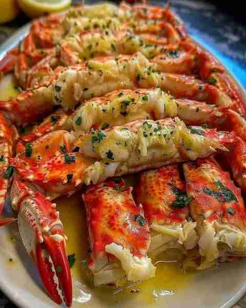 Baked Crab Legs in Butter Sauce.🦀 Ingredients: 2 pounds king crab legs, split and cleaned 1 cup uns...