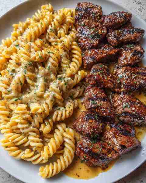 Cajun Steak Tips with Rotini in Creamy Parmesan Cheddar-Cajun Sauce Ingredients: 1 ½ lbs sirloin or...