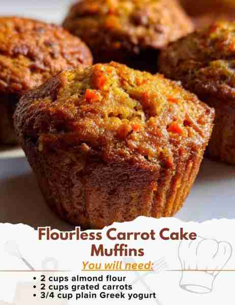 Flourless Carrot Cake Muffins Ingredients: - 2 cups almond flour - 1 tsp baking powder (gluten-free...