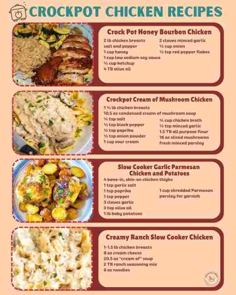 🏆 4 ALL TIME FAVORITE SLOW COOKER CHICKEN RECIPES 🏆 HONEY BOURBON CHICKEN 2 lb chicken breasts sal...