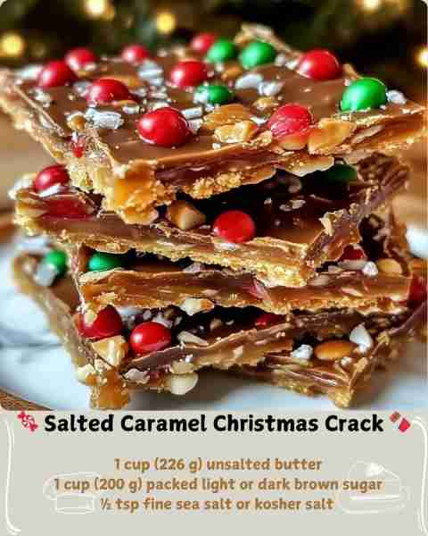 🍬 Salted Caramel Christmas Crack 🍫 Ingredients 35–40 plain saltine crackers (1 standard sleeve; en...