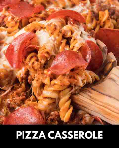 Pizza Casserole is a delicious baked rotini pasta loaded with ground beef, pizza sauce, pepperoni an...