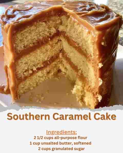 Southern Caramel Cake Ingredients: - 2 1/2 cups all-purpose flour - 2 1/2 teaspoons baking powder -...
