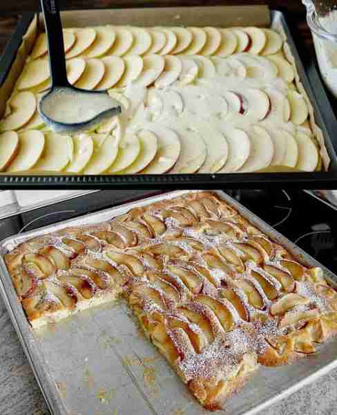 Fantastic apple sheet cake in 3 minutes, a 200ml cup recipe 1 packet of vanilla sugar 1 packet of ba...