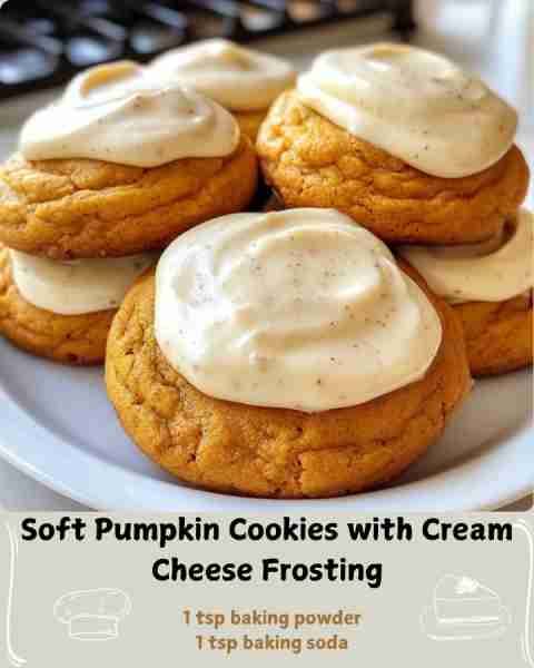🍪 Soft Pumpkin Cookies with Cream Cheese Frosting 🧁 Ingredients For the Pumpkin Cookies 2½ cups (3...