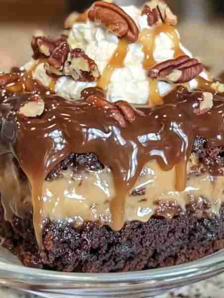 TURTLE CAKE - A Recipe You Can’t Miss 🤩 Ingredients: 1 cup chocolate chips 2 cups pecans 1/2 cup ev...