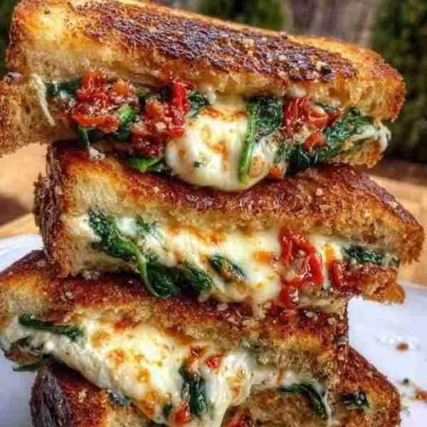Title: Spinach and Sun-Dried Tomato Grilled Cheese Ingredients: - 8 slices of bread - 2 cups shredde...
