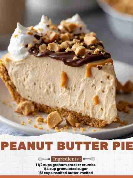Peanut Butter Pie Ingredients: 1 ½ cups graham cracker crumbs ¼ cup granulated sugar ½ cup unsalted...