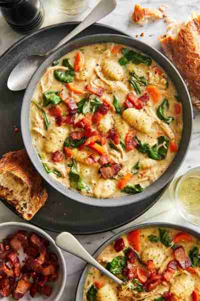 Chicken and Gnocchi Soup - With a creamy, velvety chicken broth, shredded chicken, veggies, and pill...