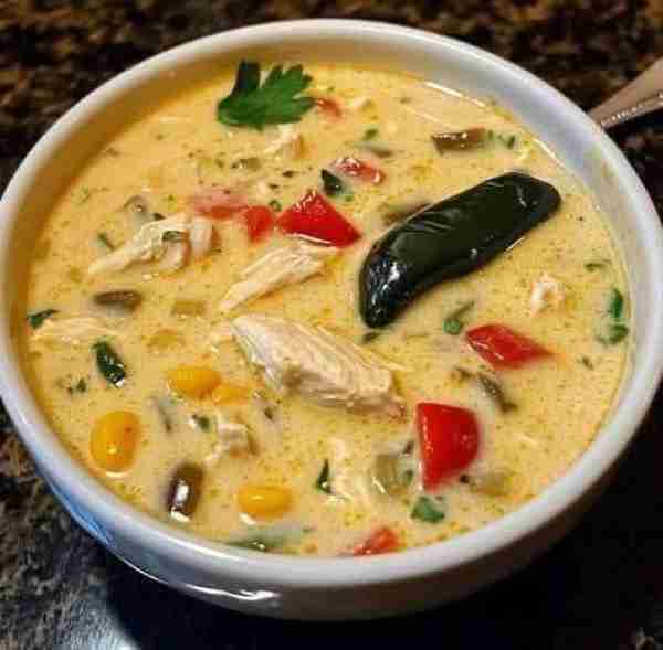 Creamy Chicken Poblano Pepper Soup : Ingredients: 2 tbsp olive oil 1 onion, diced 3 poblano peppers,...