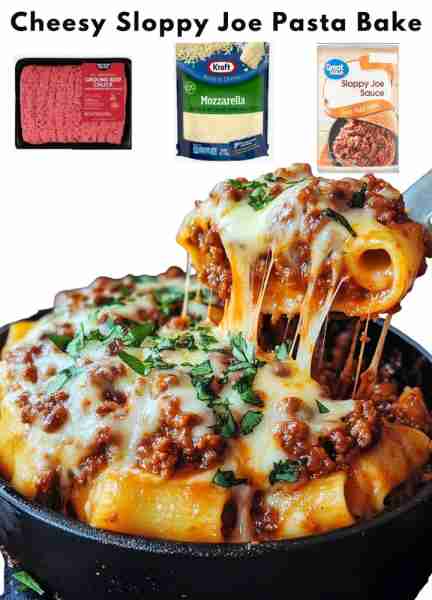 Cheesy Sloppy Joe Pasta Bake Ingredients: - 1 lb ground beef - 1 can (15 oz) sloppy joe sauce - 1 ca...