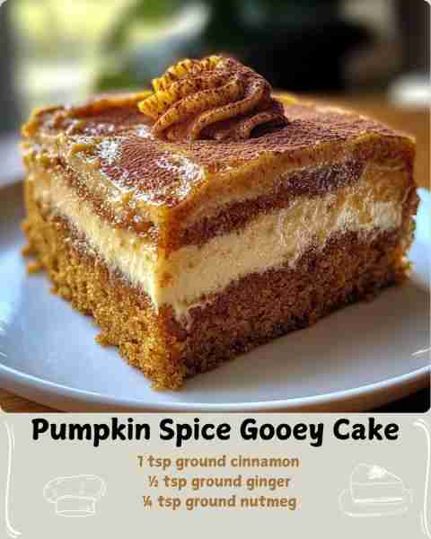 Pumpkin Spice Gooey Cake Ingredients: For the Spiced Cake Base: 1 cup all-purpose flour ½ cup packed...