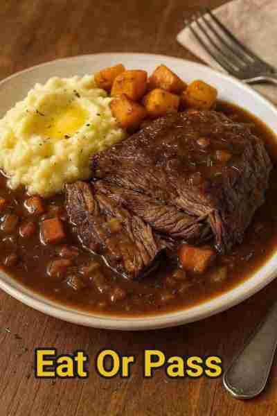 Slow-Cooked Pot Roast with Gravy Over Creamy Mashed Potatoes Ingredients: 1 tbsp salt...👇💬🐺