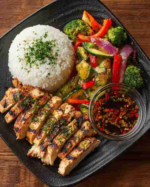 Ultimate Grilled Chicken Teriyaki Plate with Garlic Rice & Stir-Fried Veggies 🍚🌶️ Prep Time: 20 min...