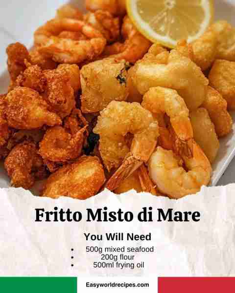 🦑🦐🇮🇹 Fritto Misto di Mare Ingredients: 1.1 lb (500 g) mixed seafood (shrimp, squid, small fish) 1...