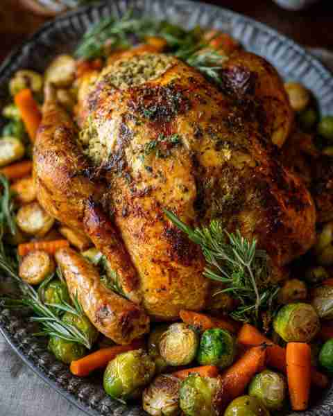 Classic Roast Stuffed Turkey Ingredients 200 g stuffing (sage & onion 100 g butter, softened 2 clove...