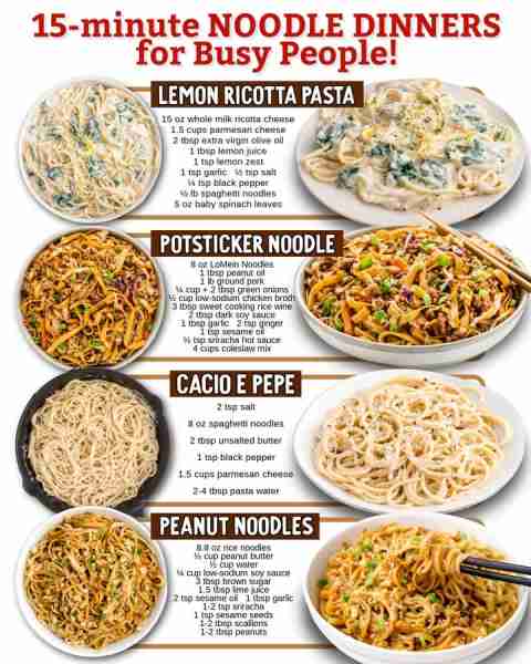 Dinner in 15 minutes? Yes, please! Quick, tasty noodle recipes for busy nights 🍜🥢 Ingredients 🟣 L...