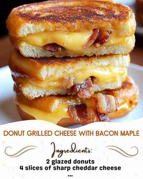 Donut Grilled Cheese with Bacon Maple Ingredients: 2 glazed donuts, sliced in half 4 slices of sharp...