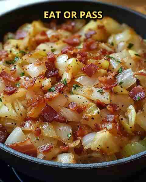 Fried Cabbage with Bacon, Onion, and Garlic Ingredients: 6 slices bacon, chopped 1 large onion, dice...