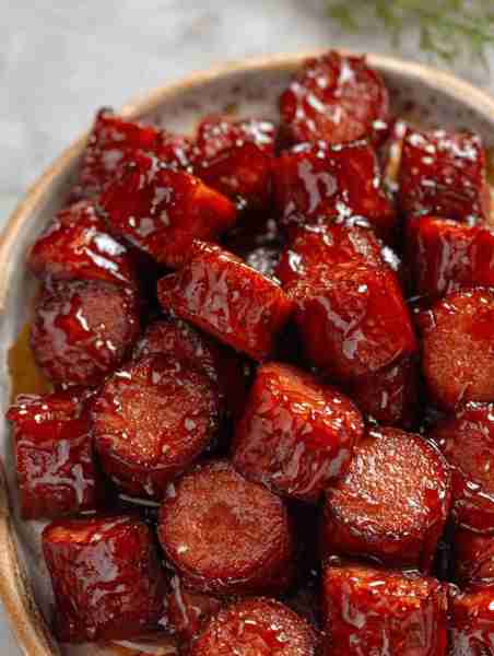 Sweet, sticky, and just a little smoky — these Candied Kielbasa Bites are the ultimate party favorit...