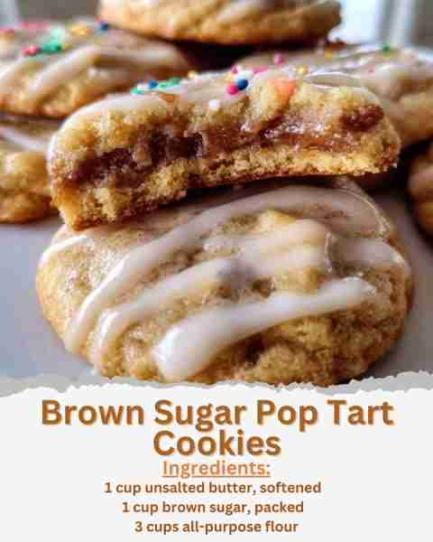 Brown Sugar Pop Tart Cookies Ingredients: - 1 cup unsalted butter, softened - 1 cup brown sugar, pac...