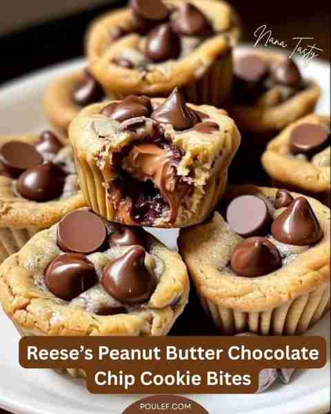 🍪 Reese’s Peanut Butter Chocolate Chip Cookie Bites 🍫 Ingredients ½ cup (120g) unsalted butter, so...