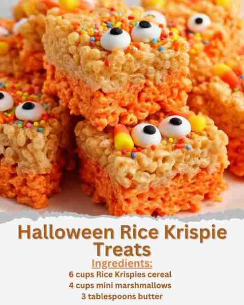 Halloween Rice Krispie Treats Ingredients: - 6 cups Rice Krispies cereal - 4 cups mini marshmallows...