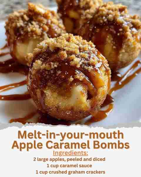 Melt-in-your-mouth Apple Caramel Bombs Ingredients: - 2 large apples, peeled and diced - 1 cup caram...