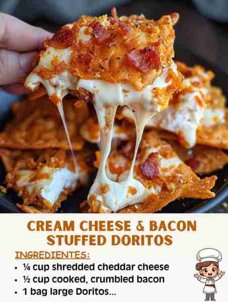 🔥 Cream Cheese & Bacon Stuffed Doritos 🛒 Ingredients: • 1 (8 oz) block cream cheese, softened • ½...