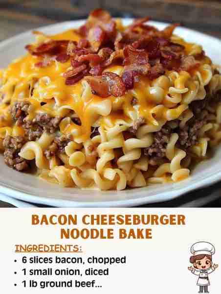 🍔🧀 Bacon Cheeseburger Noodle Bake – Cheesy, Hearty, and Full of Comfort! 🛒 Ingredients: • 1 lb gr...