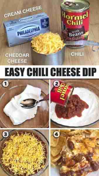 Easy 3 Ingredient Chili Cheese Dip Ingredients 1 15 oz can of chili 1 8 oz block of cream cheese 1 l...