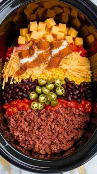 Crockpot Cowboy Queso Dip Ingredient 1 lb ground beef 1/2 lb spicy breakfast sausage (like Jimmy Dea...
