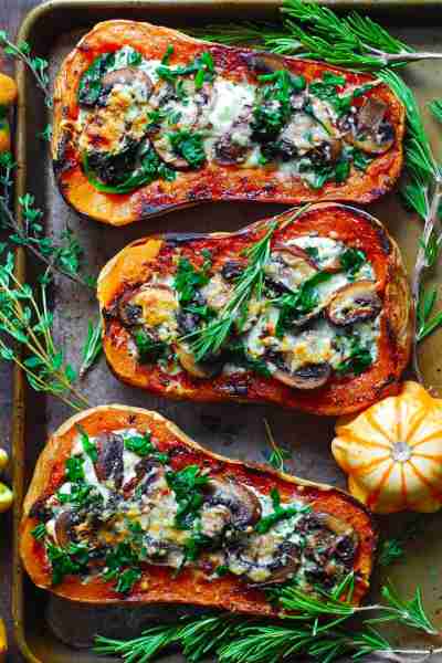 🍂Stuffed Roasted Butternut Squash with Spinach, Mushrooms, Parmesan, and Cream Cheese! 🍂 𝐌𝐄𝐀𝐓𝐋𝐄𝐒𝐒,...