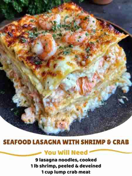 🦐🦀 Seafood Lasagna with Shrimp & Crab Layers of tender shrimp and crab in a luscious Alfredo-style...