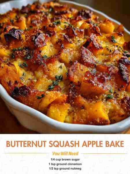 Butternut Squash Apple Bake Ingredients ¼ cup brown sugar 1 tsp ground cinnamon ½ tsp ground nutmeg...