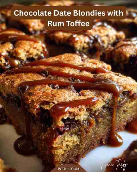 Chocolate Date Blondies with Rum Toffee Ingredients: For the Blondies: 1 cup (150 g) pitted dates, c...