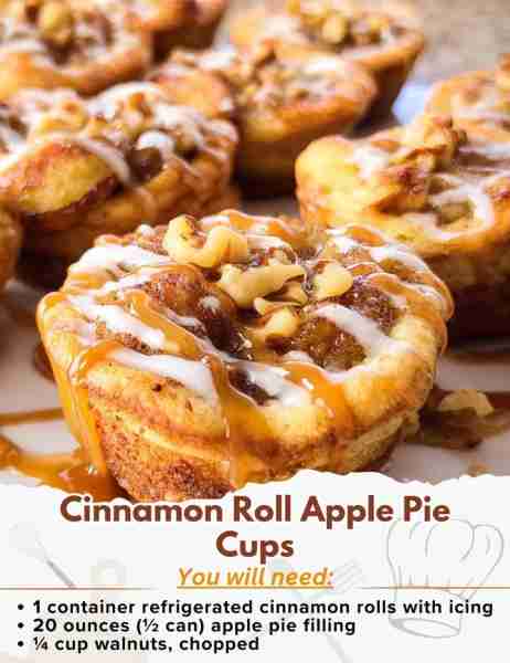 Cinnamon Roll Apple Pie Cups Ingredients: - 1 (12.4 ounce) container refrigerated cinnamon rolls wit...