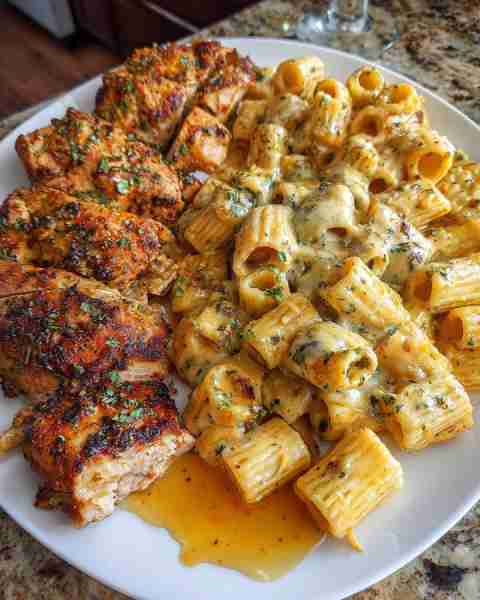 Mozzarella Rigatoni with Creamy Garlic Butter Chicken Ingredients: 1 lb boneless, skinless chicken b...