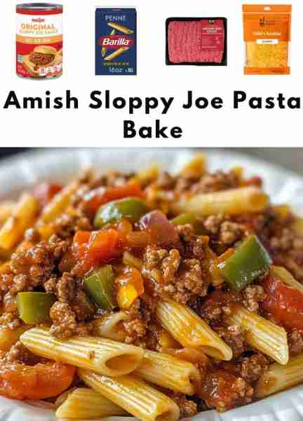 Amish Sloppy Joe Pasta Bake Ingredients: 1. 1 lb ground beef 2. 12 oz pasta (elbow macaroni or rotin...