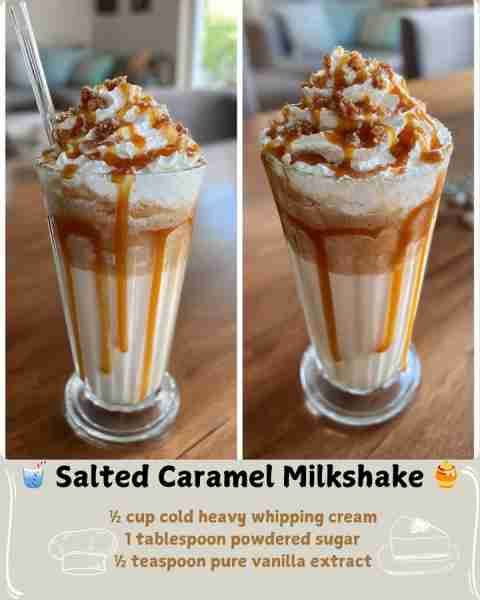 🥤 Salted Caramel Milkshake 🍯 Ingredients For the Milkshake: 4 cups (about 8 generous scoops) vanil...