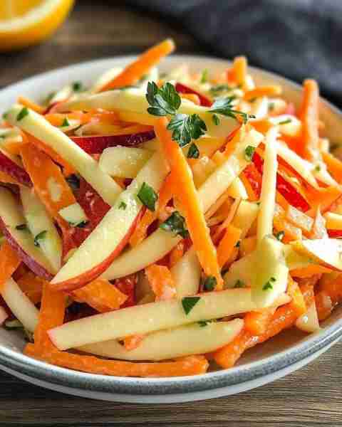 Crunchy Apple & Carrot Salad Ingredients: 2 medium carrots, peeled and julienned 2 crisp apples (lik...