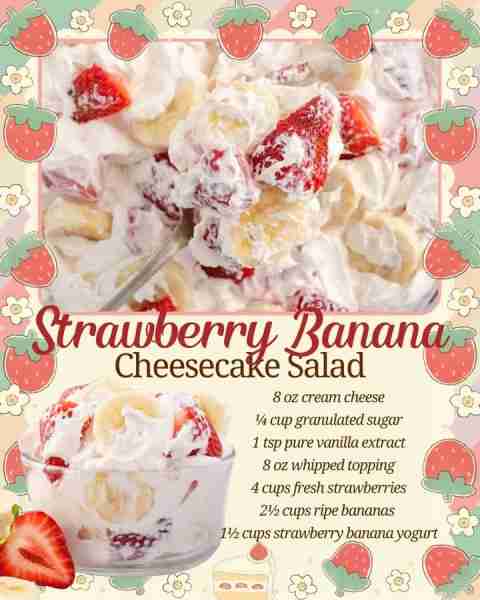 STRAWBERRY BANANA CHEESECAKE SALAD recipe from Princess Pinky Girl 8 oz cream cheese ¼ cup granulate...